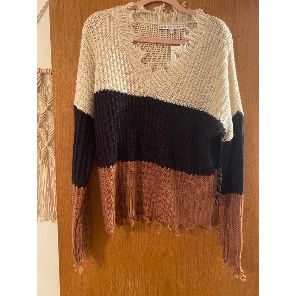 Dry Goods color block frayed sweater